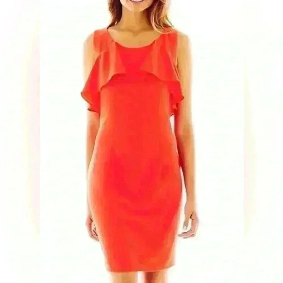Bisou Bisou Michelle Bohbot Dark Orange Ruffle & Lace Inset Dress. Size 12 - Picture 1 of 10